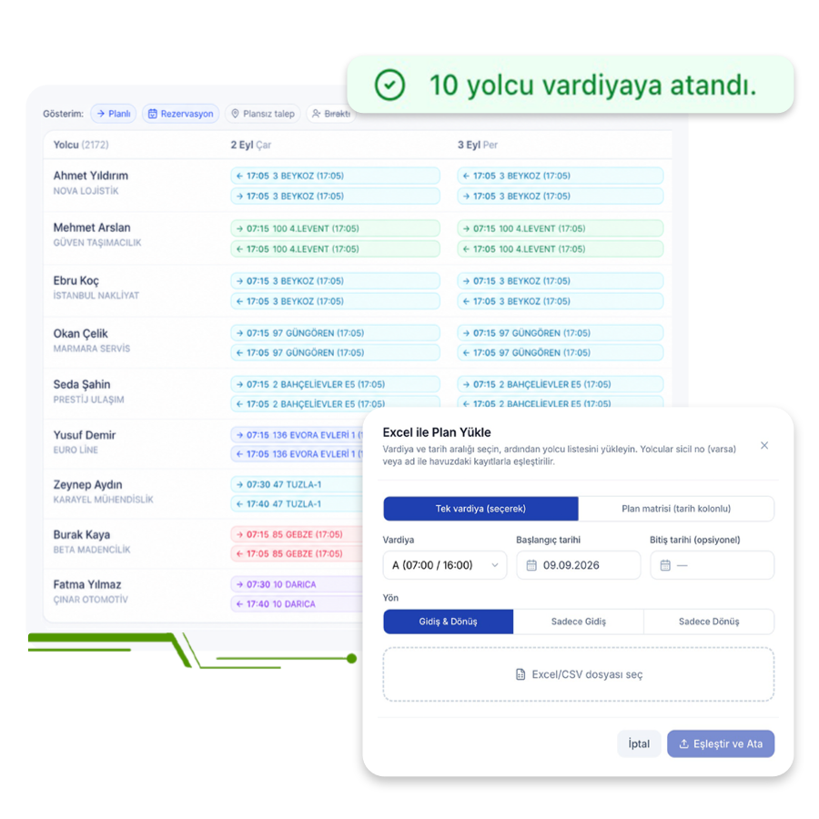 vitaRoute taşınacak yolcu kayıt ekranı
